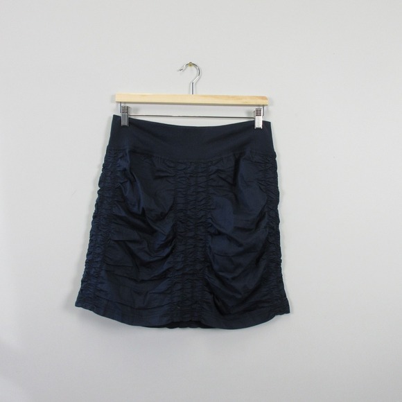 XCVI Wearables Trace Blue Ruched Mini Skirt Womens Size M Cotton Pull On 124 - Picture 1 of 7
